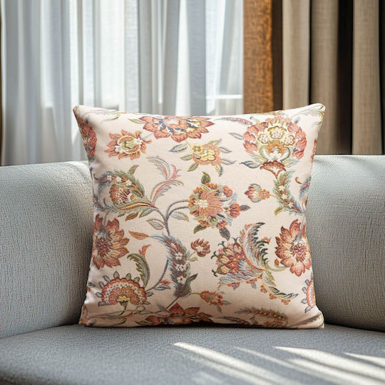 Beauty Home Διακοσμητική Μαξιλαροθήκη Στοφα Ινδικα Λουλουδια Ινδικά Λουλούδια 45x45εκ.