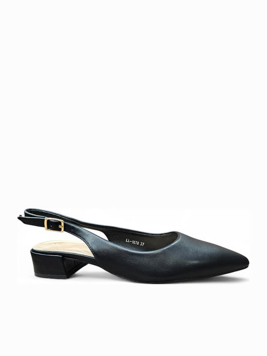Pumps mit Riemchen & flacher Absatz Schwarz