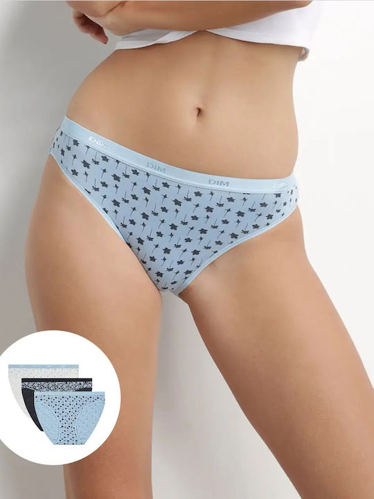 Dim Βαμβακερά Γυναικεία Slip 3Pack Μπλε Φλοράλ