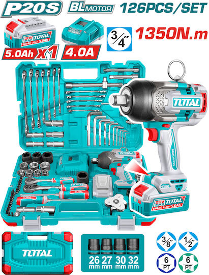 Total THKTHP31262 Μπουλονόκλειδο Μπαταρίας 20V 1x5Ah με Υποδοχή 3/4"