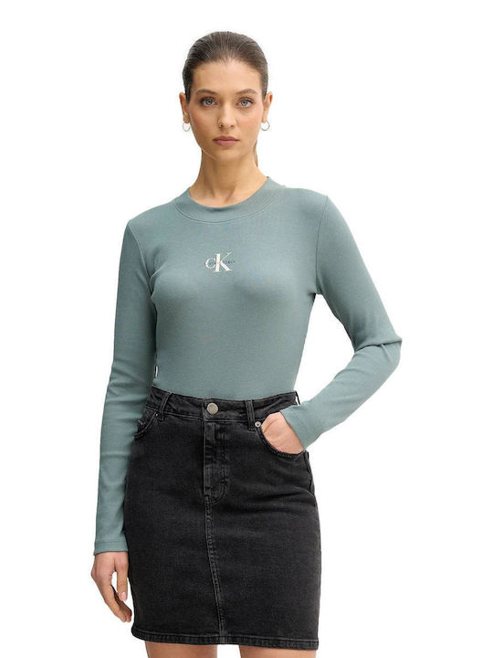 Calvin Klein Women's Long Sleeve Olive Green Top