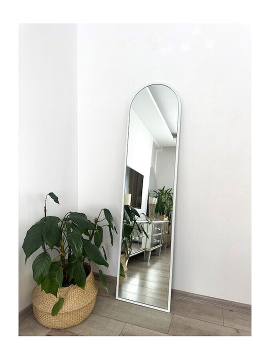 SteweHome Gewölbter Boden- oder Standspiegel mit Weißem Metallischem Rahmen 160x40cm