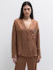 Women's Satin Striped Long Sleeve Shirt Brown