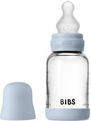 Bibs Γυάλινο Μπιμπερό Κατά των Κολικών με Θηλή Σιλικόνης για 0+ μηνών Μπλε 120ml