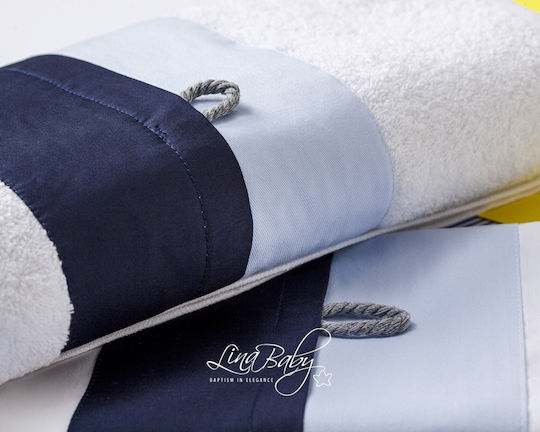 Lina Baby Christening Oilcloths with Navy Pattern White