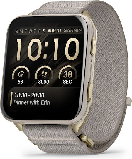 Garmin Venu X1 Titanium 46mm Waterproof Smartwatch with Heart Rate Monitor (Soft Gold with Titanium Caseback and French Grey Nylon Band)