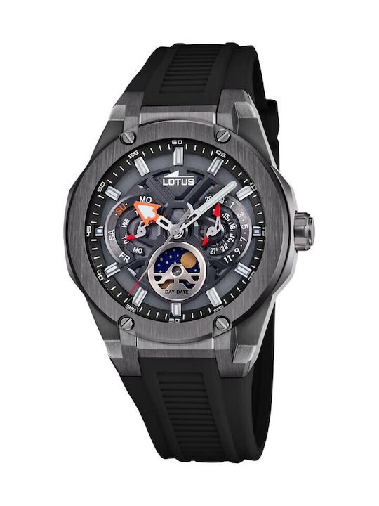 Lotus Watches Ανδρικό Ρολόι Μπαταρίας με Μαύρο Καουτσούκ Λουράκι