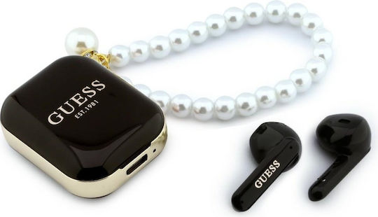 Guess Pearl Strap Earbud Bluetooth Handsfree Headphones With Sweat Resistance And Black Charging Case