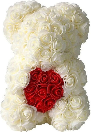 Mohicans Teddy Bear Artificial Roses Love Bear Red Heart 30cm 92606 White