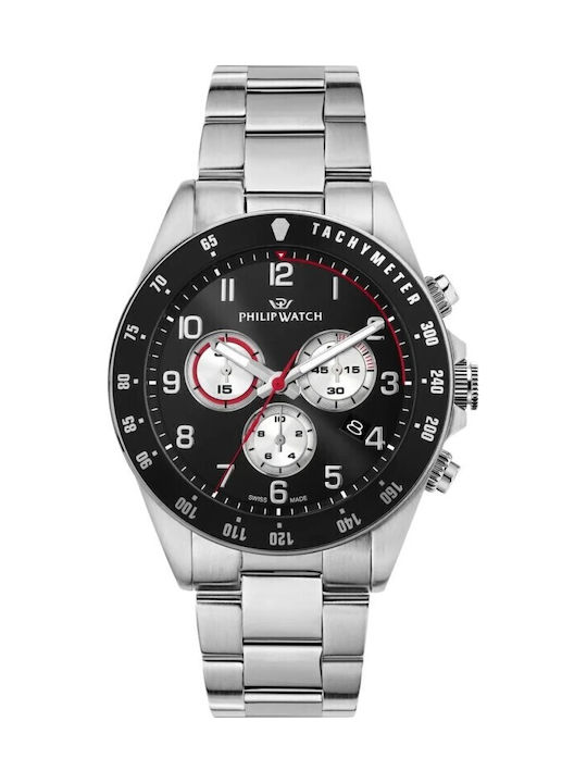 Philip Watch Caribe Men's Watch Battery with Silver Metal Bracelet