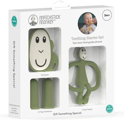 Matchstick Monkey Teething Ring BPA Free Silicone for 3 Months+ 3 Pieces