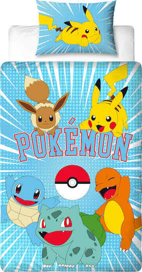 Pokemon Комплект Детска Завивка Единична с Калъфка Многоцветна 140x200см