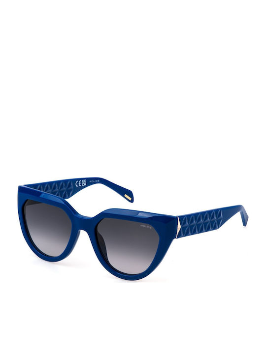 Police Women's Sunglasses with Blue Plastic Frame and Gray Lens SPLN61 0V15