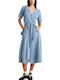 Καλοκαιρινό Midi Σεμιζιέ Φόρεμα Τζιν Light Blue