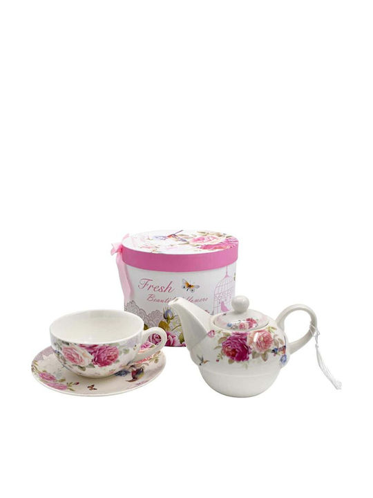 Fylliana Floral Tea Set Ceramic Multicolored 3pcs