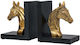 Book End Holders Horse Set 2pcs 965-225-017 25x10x15cm Antique Gold-black Metal
