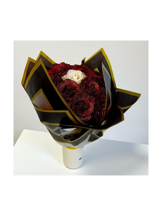 Buchet De Trandafiri Roșii Sclipitori 21 Trandafiri Roșii Decorativi Premium