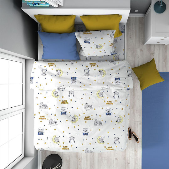 Dimcol Kinderbettlaken Set Mit Gummizug Sweet Dreams Weiß Himmelblau 160x240cm