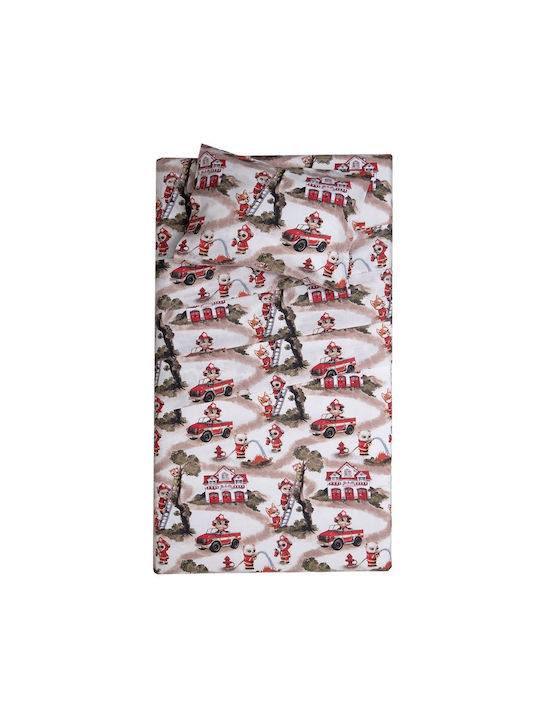 Viopros Sheet Set Single with Elastic Band Cotton Beige-red 100x225cm 3pcs