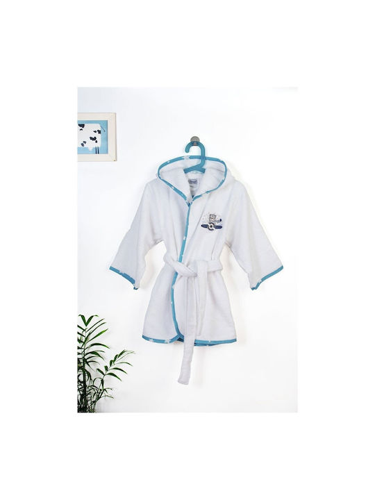 Dimcol Kids Hooded Bathrobe White-sky Blue