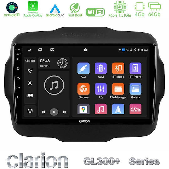 Clarion Gl300+ Серия 4core Android11 4+64gb Jeep Renegade 2015-2019 Навигация Мултимедийна Таблетка 9" U-gl34-jp134