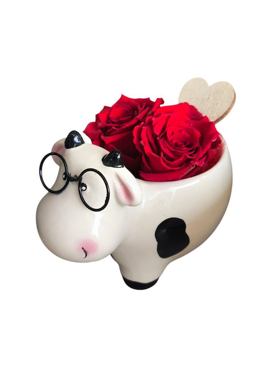 Red All Saints Rose White Ceramic Cow H 13cm Milvaflowers