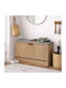 Wooden Shoe Organizer with Bench Beige with Tilting Shelves W80xD24xH50cm