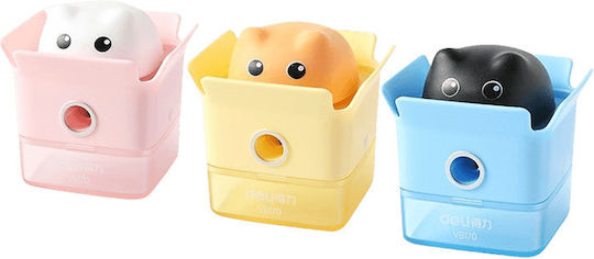 Deli Deli Display Filled Single Barrel Plastic Pencil Sharpener Φ6.5-8mm 53x53x55mm Assorted Product Sold as Single Pieces