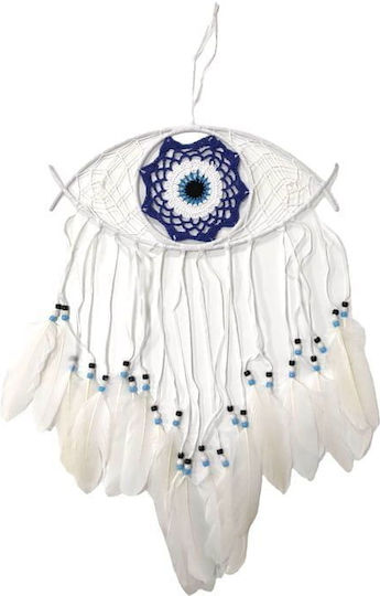 Wanddekoration Traumfänger Auge Handgefertigt Weiß aus Stoff 65x65cm