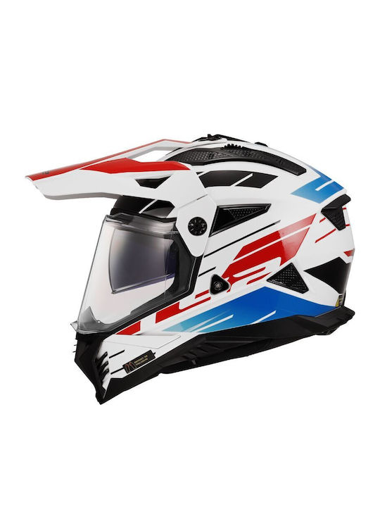 Helmet Dual Sport Mx702 Pioneer Ii Namib Gloss White Blue Red LS2