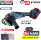 Bormann Pro BBP3651X44CA Τροχός 125mm Μπαταρίας Brushless με Ρύθμιση Στροφών 2x4Ah