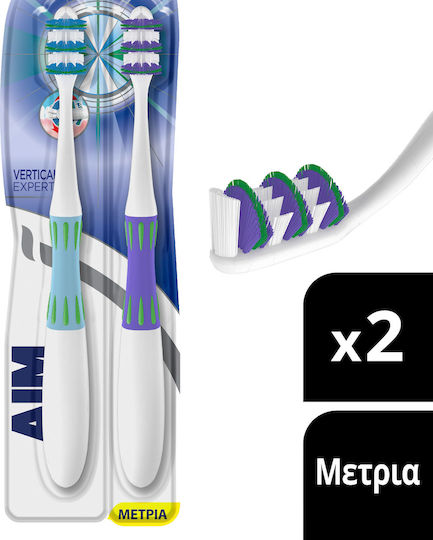 AIM Vertical Expert Toothbrush Medium (Random Selection) 2pcs