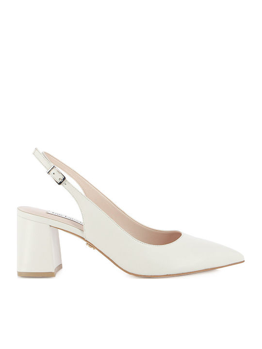 Leder Pumps mit mittelhohem Absatz Ecru