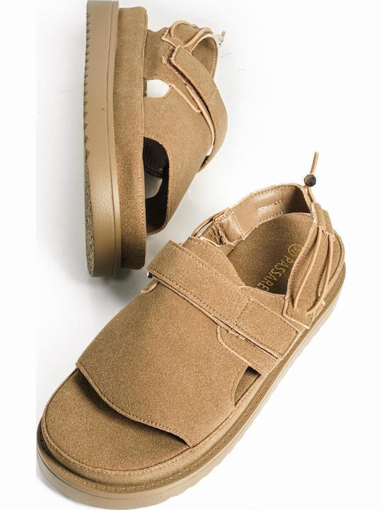The Shoemart Γυναικεία Σανδάλια Flatforms Καφέ
