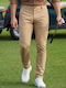 Pantaloni Chino Elastic cu Croială Slim Bej