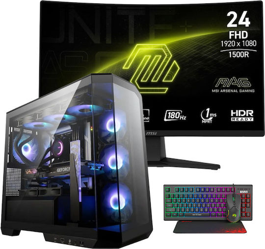 Vengeance Vengeance Chaos-X88 MSI Edition Гейминг Настолен компютър (Ryzen 7-8700F/32GB DDR5/1.0TB SSD/Radeon RX 9060/Без операционна система) с клавиатура (International English) с монитор MSI MAG 242C VA Извит