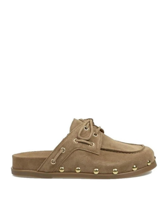 Alpe Suede Mules με Τακούνι σε Καφέ Χρώμα