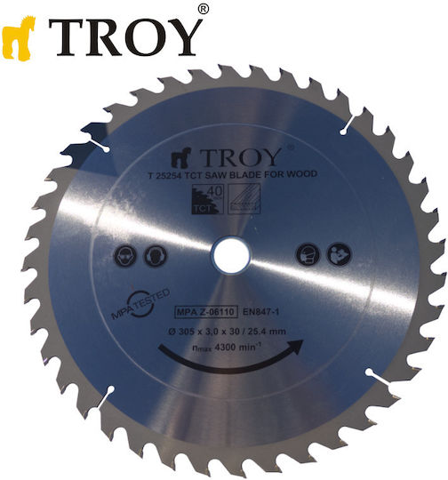 Troy Δίσκος Κοπής Ξύλου με 40 Δόντια