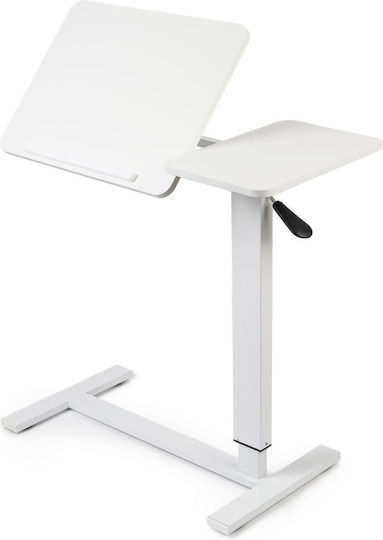 Măsuță Reglabilă pe Înălțime cu Ridicare Pneumatică 80x40 Cm Blat în Două Părți Înclinabil + Spațiu de Depozitare Rabatabil Roți 66–90 Cm Bază în Formă de C Pat Canapea Onuvio Alb