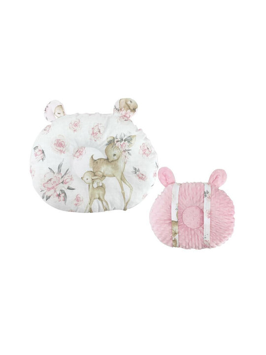 MimiNu Βρεφικό Μαξιλάρι Πλαγιοκεφαλίας Minky Pink, Sweet Deer Pink 23x30εκ.