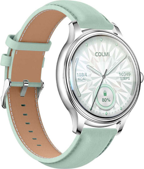 Colmi L28 Smartwatch (Silver-Green + Green Leather Strap)