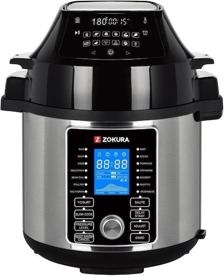 Zokura Z1229 Elektrischer Druckkocher 2 In 1 1500w 5.6l 26 Programme Warmhaltefunktion Schwarz Silber
