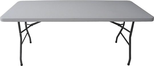 Outdoor Dinner Foldable Table with Plastic Surface and Metal Frame White 180x74x74cm
