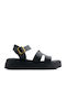 Flatforme Negre Cu Model Geometric Și Cataramă Aurie
