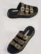 Leather Women's Flat Sandals Flatforms in Green Color