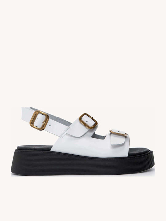 Бели Кожени Flatforms С Двойни Регулируеми Каишки