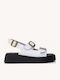 White Leather Flatforms With Double Adjustable Straps