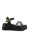 Μαύρα Flatforms Λεπτά Λουριά Strass