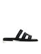 Black Leather Slippers With Adhesive Closure
