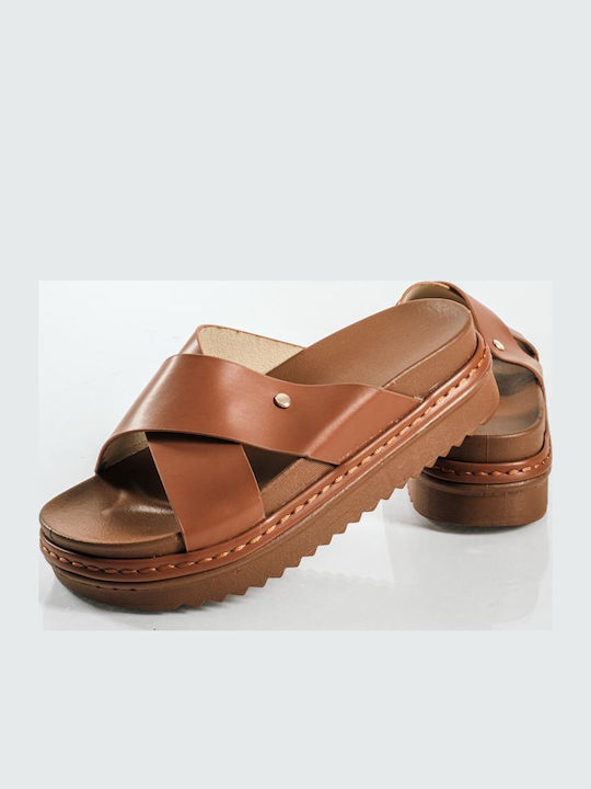Women's Flat Sandals Flatforms in Tabac Brown Color